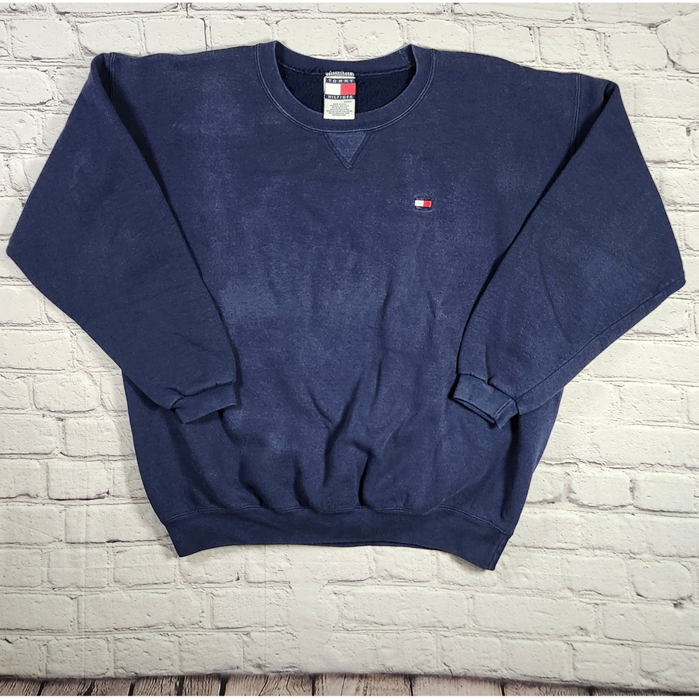 Vintage Tommy Hilfiger 90s Sweatshirt Mens Medium Navy Blue Made in USA Crewneck